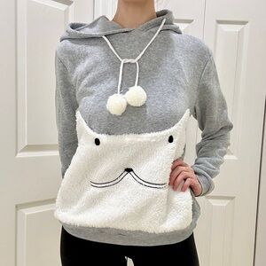 Grey Long Sleeve Pet Pouch Hoodie Cat Sweatshirt